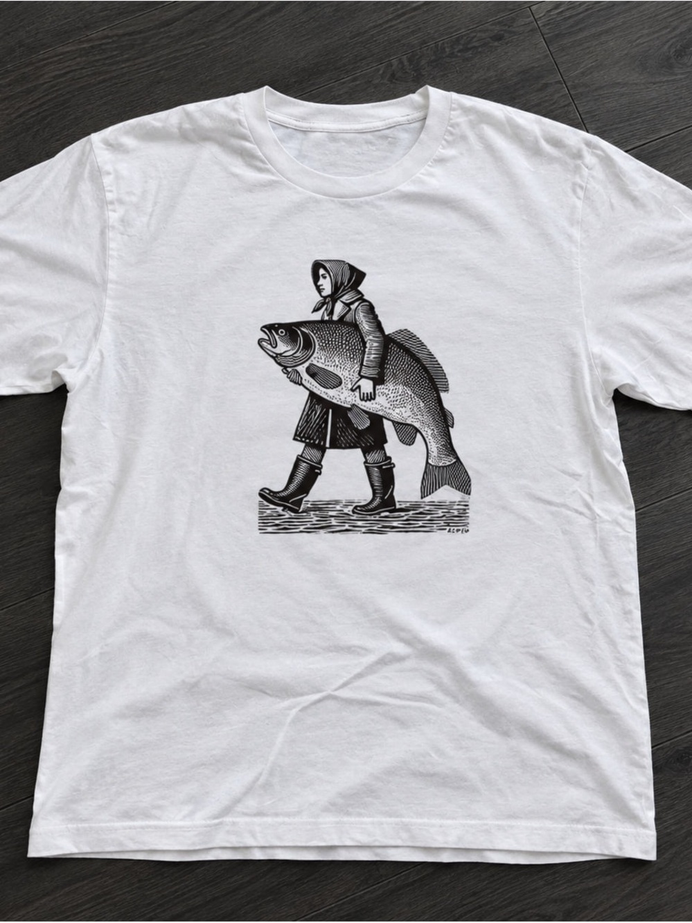 Black Fishing Gildan White Short Sleeve Tee with Graphic